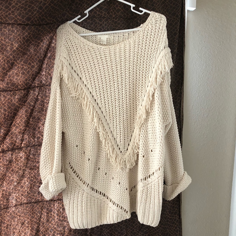 H&M oversized white fringe sweater
